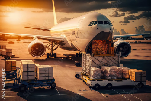 Global Air Cargo Operations with Planes Loading and Unloading at an International Airport, generative ai