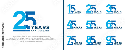 set of anniversary logo style blue color on white background for celebration