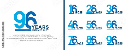 set of anniversary logo style blue color on white background for celebration