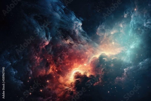 Nebula and galaxies in space. Elements of this image furnished by NASA. Generative AI © AkuAku