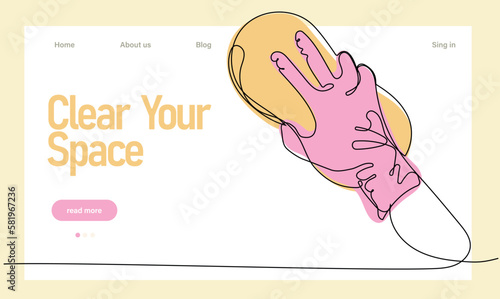 Home cleaning service landing page design concept, illustration of janitors with cleaning tools. Vector illustration