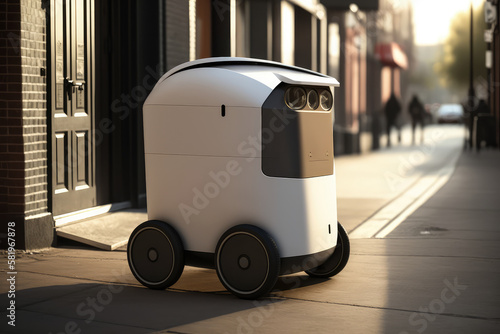 Sleek and Modern Delivery Robot on its Daily Route, generative ai