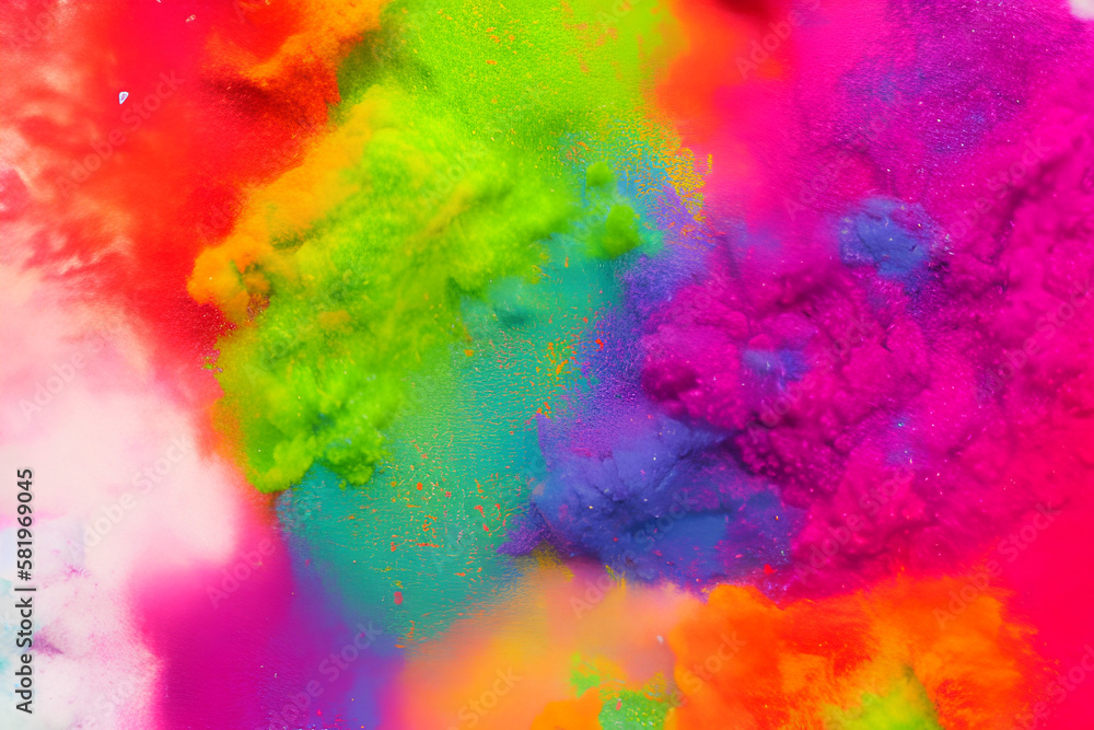 Multicolored explosion of rainbow holi powder paint 