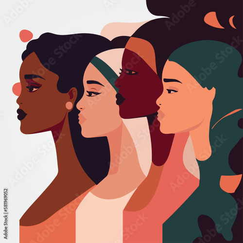 group of women of various ethnicities and religions, diversity and equality background