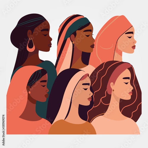 background group of women of various ethnicities and religions, diversity and equality