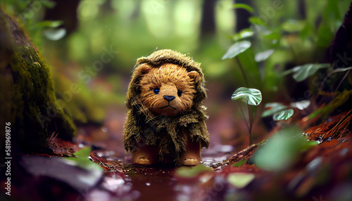 lion lost in forest in the rain by generative ai
