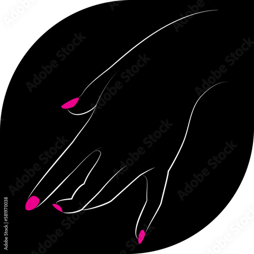 Line art illustration of a woman hand on a black background