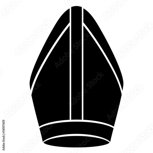 Papal tiara. Religious Catholic symbol. Black and white silhouette.