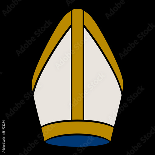 Papal tiara. Religious Catholic symbol. On black background.