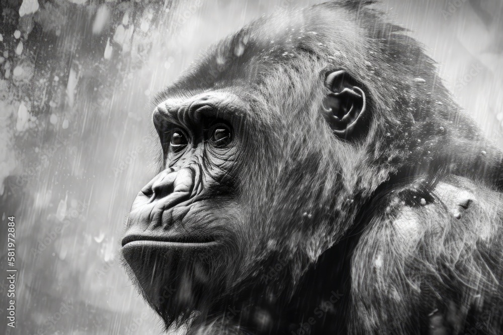 White rendition of the gorilla wildlife art collection and animal wallpaper. Generative AI