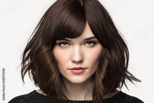 Closeup portrait of brownhaired woman photo