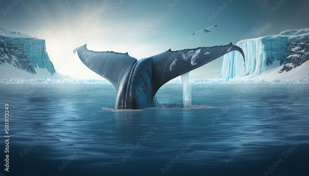 Whale tail breaching the ocean surface. Generative ai. V3 Stock ...