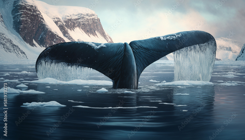 Whale tail breaching the ocean surface. Generative ai. V12 Stock ...