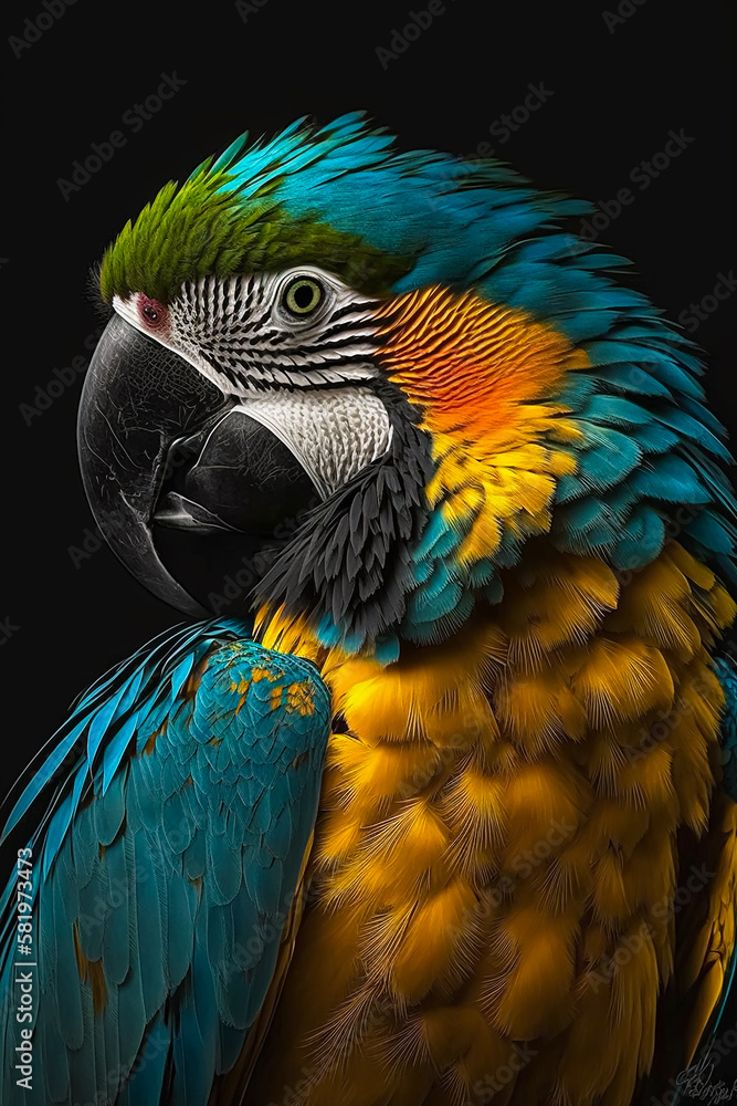 Fototapeta premium A beautiful colorful Macaw. Generative AI