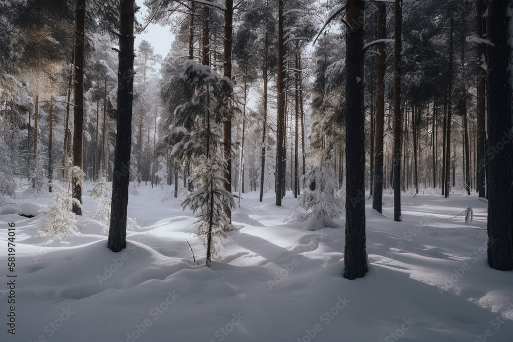 Naklejka premium snow covered trees in the forest Generative AI,