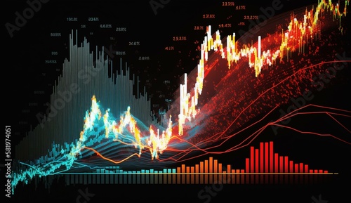 gráfico que representa a flutuação de preços de ativos financeiros, como ações, títulos, moedas e commodities. Ele é utilizado para monitorar e analisar a performance do mercado financeiro photo