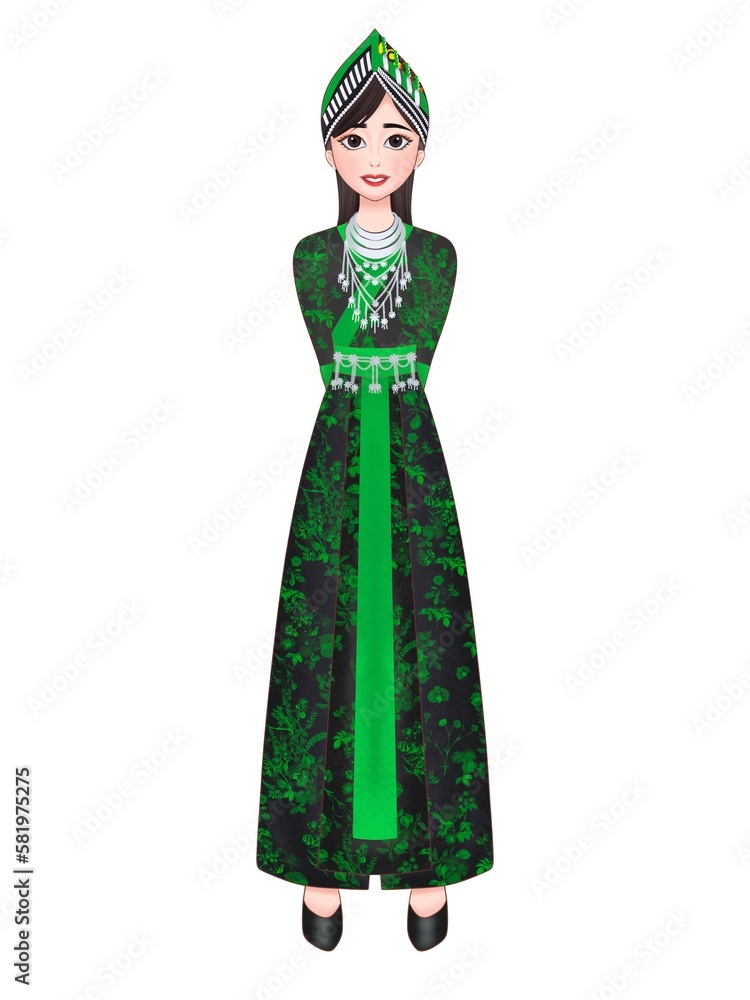 Illustrated Hmong woman wearing traditional Hmong costume Illustrated Hmong woman wearing traditional Hmong costume