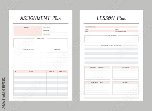 Lesson Plan and Assignment Plan Planner. Study planner. vector. note.