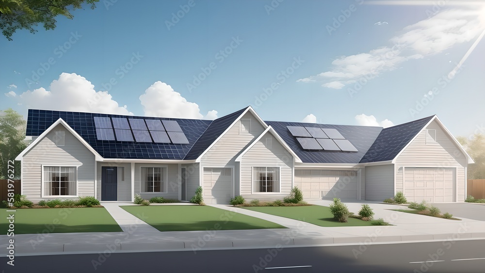 House with solar panels on the roof, generative AI House with solar panels on the roof, generative AI
