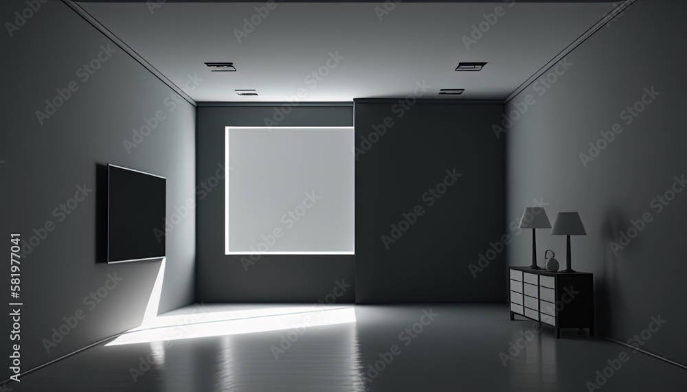 minimal empty room mockup digital art illustration, Generative AI minimal empty room mockup digital art illustration, Generative AI