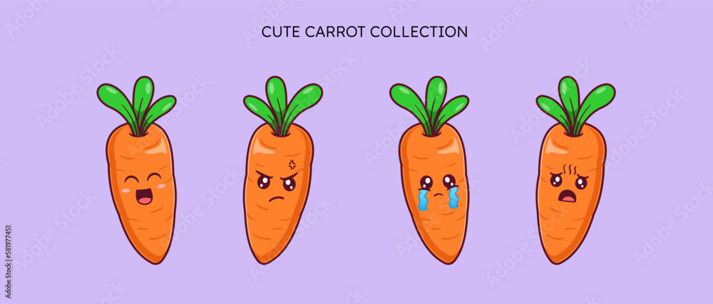 set of cute Carrot with various expression on white background isolated flat vector illustration set of cute Carrot with various expression on white background isolated flat vector illustration