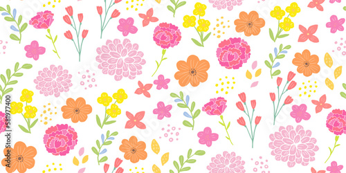 かわいい春の花　シームレスパターン