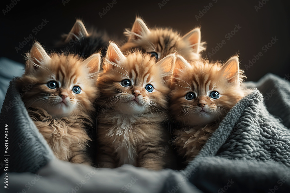 custom made wallpaper toronto digitalBeautiful Kittens with a Blanket . AI generated Illustration.