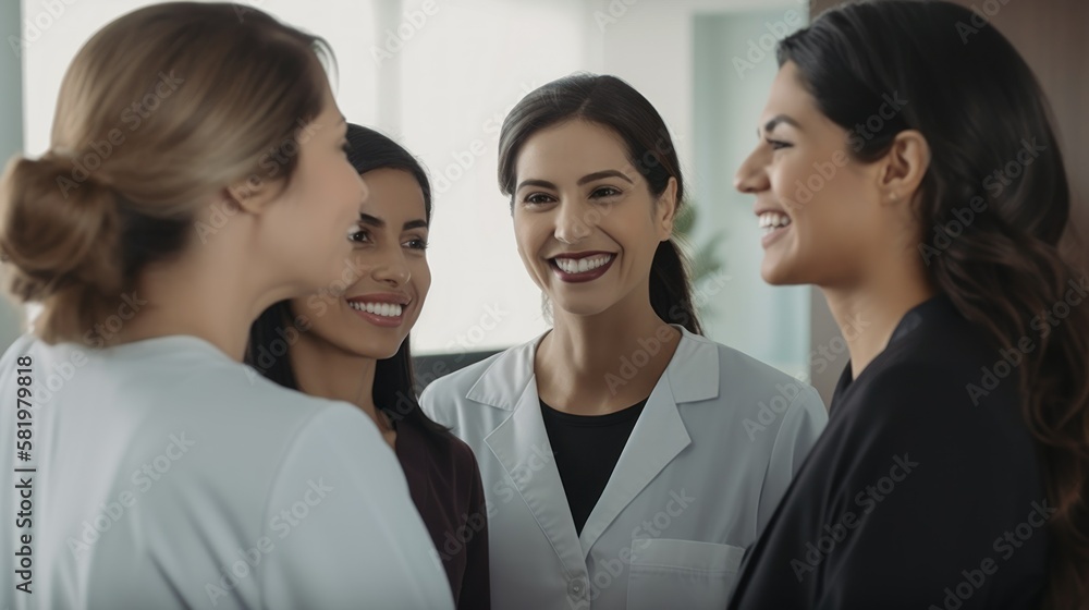 Professional Workplace Female Women: Hispanic Dentists Greeting with Confidence Friendliness in Business Setting, Diversity Equity Inclusion DEI Celebration (generative AI Professional Workplace Female Women: Hispanic Dentists Greeting with Confidence Friendliness in Business Setting, Diversity Equity Inclusion DEI Celebration (generative AI