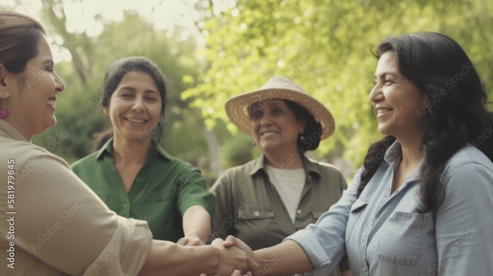 Professional Workplace Female Women: Hispanic Gardeners Greeting with Confidence Friendliness in Business Setting, Diversity Equity Inclusion DEI Celebration (generative AI Professional Workplace Female Women: Hispanic Gardeners Greeting with Confidence Friendliness in Business Setting, Diversity Equity Inclusion DEI Celebration (generative AI
