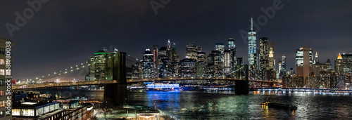 Manhattan and Brooklyn bridge Panorama at night