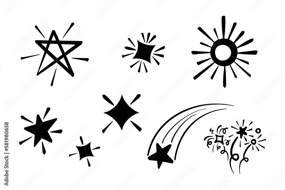 Starburst doodle set. Hand drawn star. Starburst doodle set. Hand drawn star.