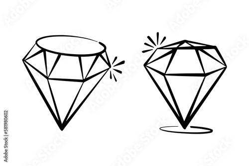 Hand drawn doodle diamond, gems icon, vector illustration.