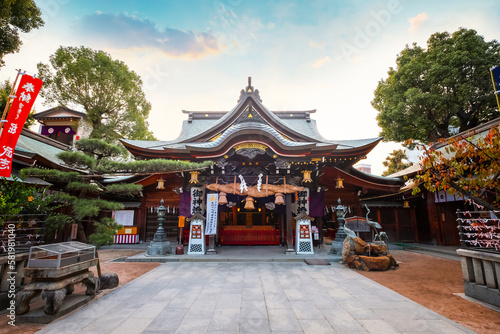 Fototapeta Fukuoka, Japan - Nov 20 2022: Kushida shrine in Hakata ward, founded in 757, the