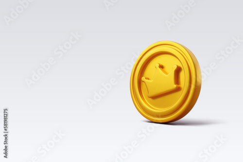 3d Vector Gold coin prize with star sign, Victory game champion.