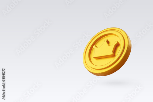 3d Vector Gold coin prize with star sign, Victory game champion.