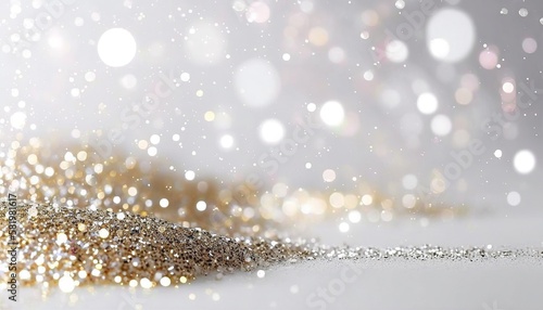 Sparkling, glittery, shimmering gold, white, silver glitter textured background or backdrop (generative AI)