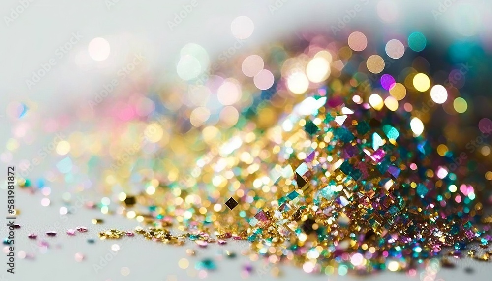 Sparkling, glittery, shimmering gold, multicolored glitter textured background or backdrop (generative AI)