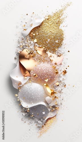 Sparkling, glittery, shimmering gold, white, silver, pink glitter textured background or backdrop (generative AI)
