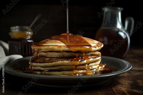stack of pancakes with syrup. Generative AI