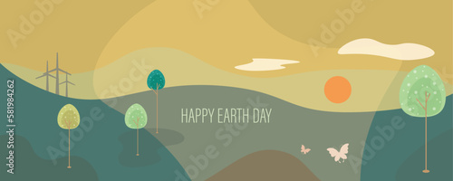 Happy earth day nature sunset landscape with earthly tones soft warm neutral colors