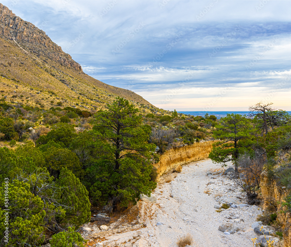 Sunrise on Pine Springs Canyon, Devil's Hall Trail, Guadalupe Mountains National Park, Texas, USA Sunrise on Pine Springs Canyon, Devil's Hall Trail, Guadalupe Mountains National Park, Texas, USA