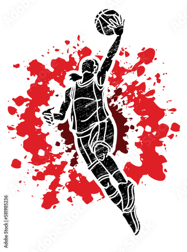 Basketball Female Player Action Cartoon Sport Graphic Vector