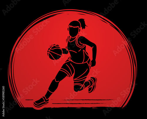Basketball Female Player Action Cartoon Sport Graphic Vector