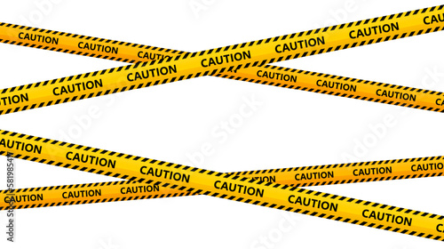 Crossed caution tape stripes. Yellow and black warning tape. Construction, hazard, danger adhesive tapes. Restriction and prohibition zones sellotape. Vector