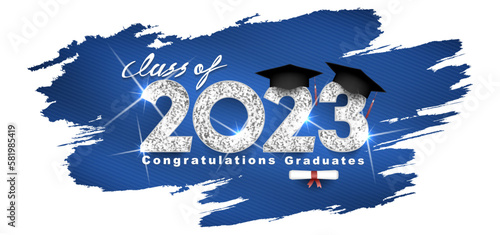 Class of 2023 Vector text for graduation silver design, congratulation event, T-shirt, party, high school or college graduate. Lettering for greeting, invitation card