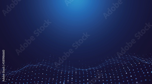 3D Rendering of abstract digital wave geometry, plexus grid dot style. For big data, artificial intelligence, network and communication industry, futuristic technology background
