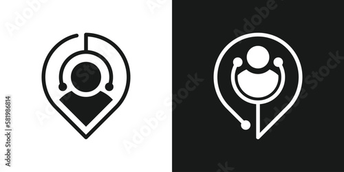 logo pin ,doctor and stethoscope icon vector health care illustration