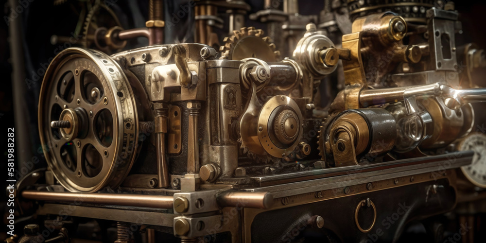 Fototapeta premium Vintage Steampunk Heavy Machinery Gears on Dark Background