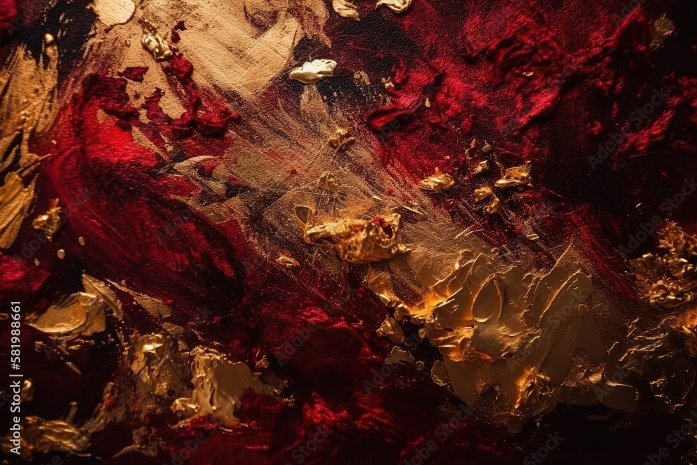 Textured beautiful deep red color shades and gold foil background with Generative AI Textured beautiful deep red color shades and gold foil background with Generative AI