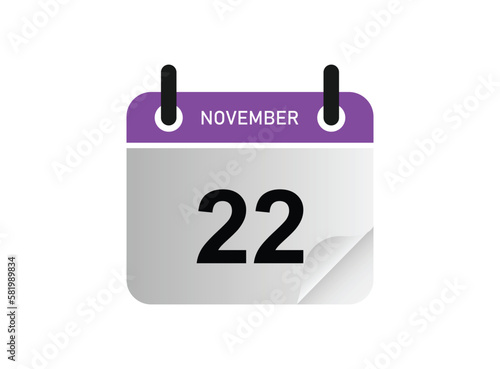 22th November calendar icon. November 22 calendar Date Month icon vector illustrator.